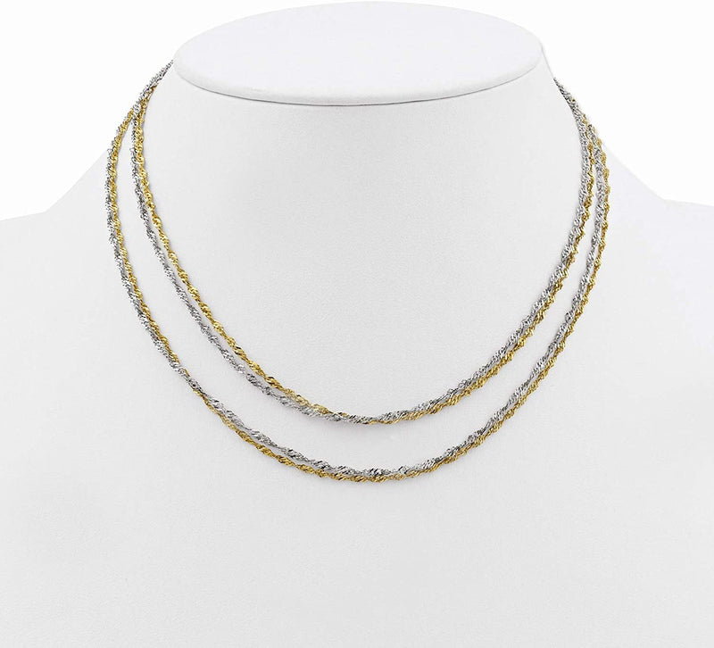 Stainless Steel and Yellow IP 2-Strand 4mm Singapore Chain Necklace, 17.50"