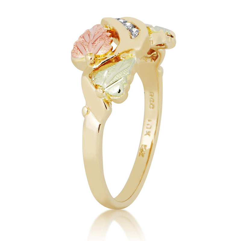 Ave 369 4-Stone Diamond and Grape Leaf Ring, 10k Yellow Gold, 12k Pink and Green Gold Black Hills Gold Motif (.08 Ctw)