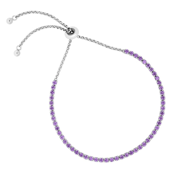 Petite Amethyst CZ Adjustable Rhodium Plated Sterling Silver Bracelet