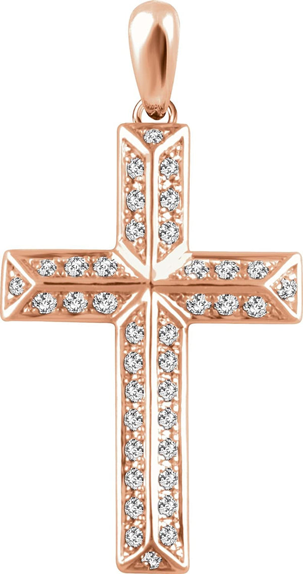 Diamond Angled Cross 14k Rose Gold Pendant (.25 Ctw, H+ Color, I1 Clarity)