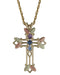 Amethyst, Sapphire and Aquamarine Pointed Cross Pendant Necklace, 10k Yellow Gold, 12k Green and Rose Gold Black Hills Gold Motif, 18"