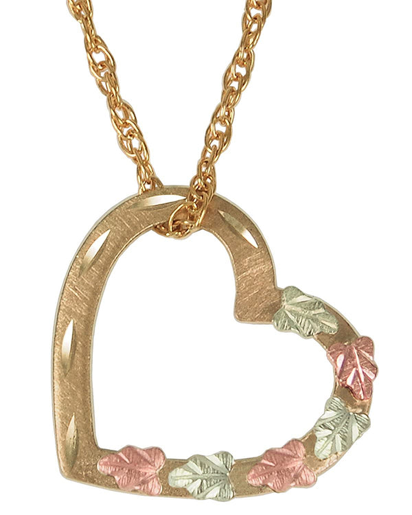 Tri-Color Black Hills Gold Floating Heart Pendant Necklace, 18"