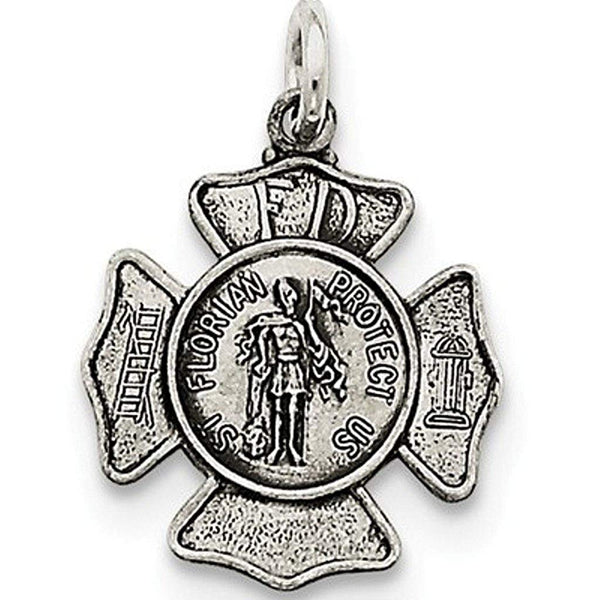 Sterling Silver Saint Florian Badge Medal Charm Pendant (25X15 MM