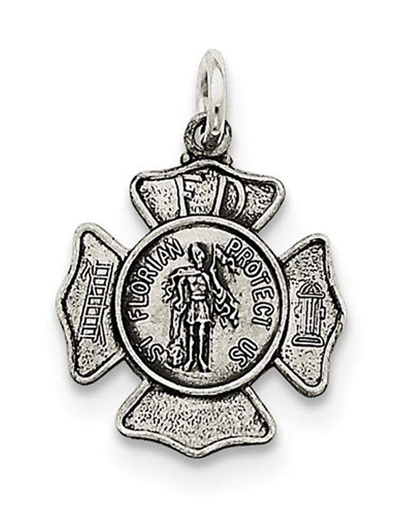 Sterling Silver Saint Florian Badge Medal Charm Pendant (25X15 MM)