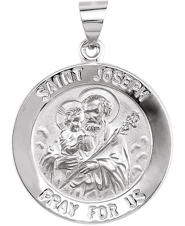 14k White Gold Round Hollow Joseph Medal (22 MM)