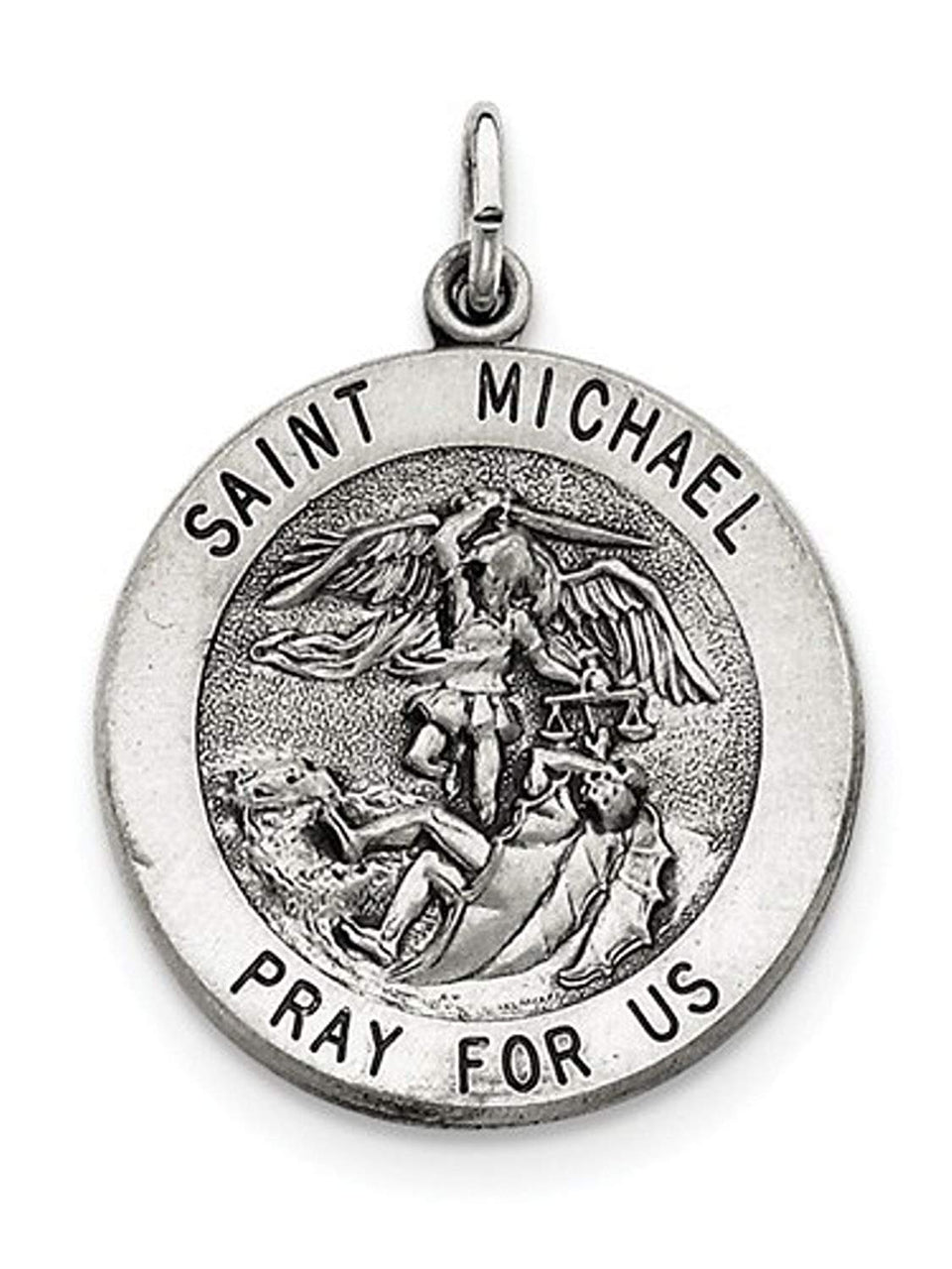 Sterling Silver Antiqued Saint Michael Medal Charm Pendant (35X25 MM)