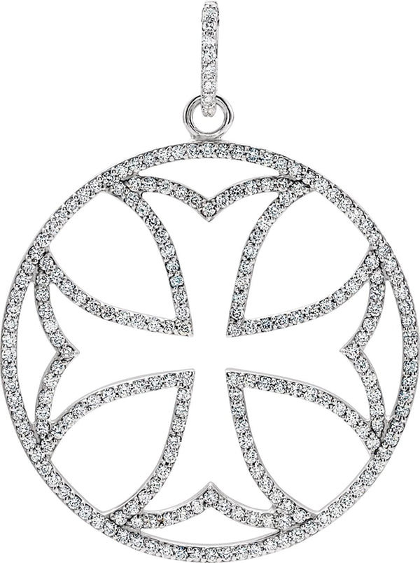 Diamond Maltese Cross Rhodium-Plated 14k White Gold Pendant (1.125 Ctw, G-H Color, I1 Clarity)