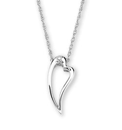 Diamond Heart Silhouette Pendant Necklace,Rhodium Plated Sterling Silver, 18" (.015 Ct)