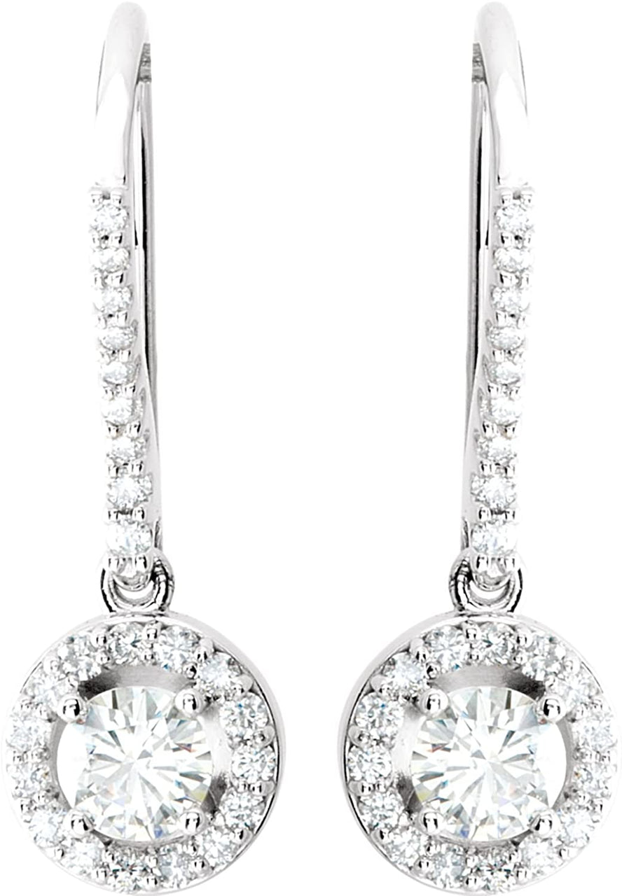 Charles & Colvard Diamond Halo Earrings, 14k White Gold (1 Cttw, Color GH, Clarity I1)