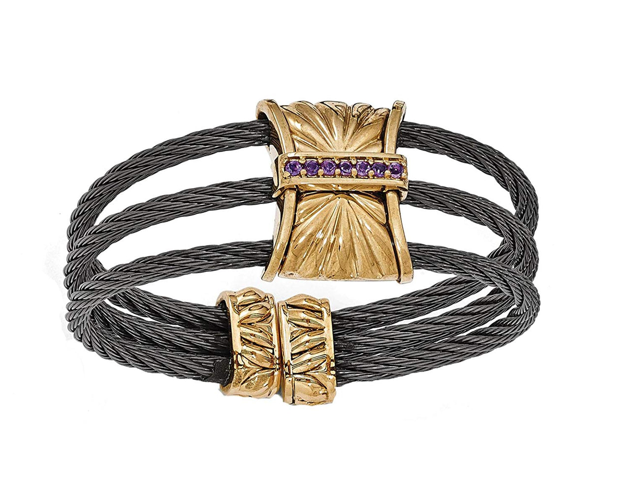 Throne Collection Gray Titanium, Bronze Amethyst Cable Link Cuff Bangle 12mm Bracelet, 6" (12MM)