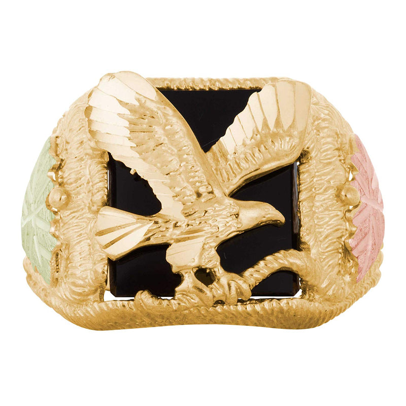 Men's Onyx Eagle Ring, 10k Yellow Gold, 12k Pink and Green Gold Black Hills Gold Motif