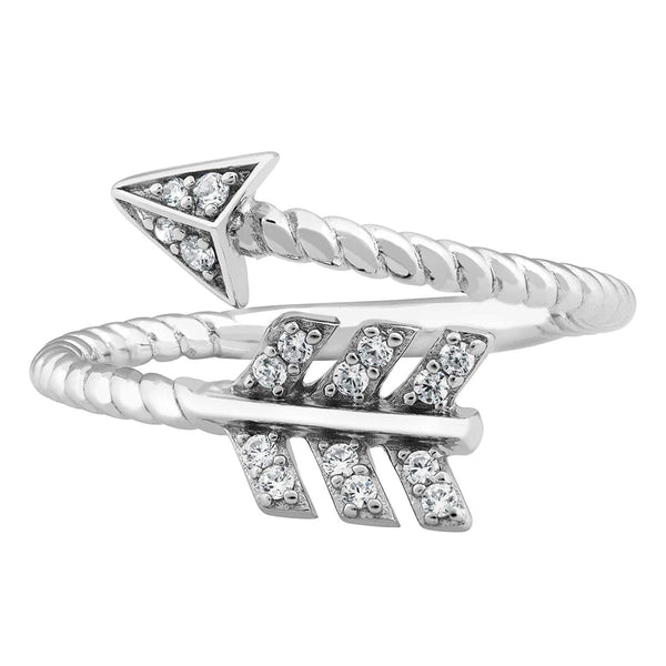 Arrow Bypass CZ Ring, Rhodium Plated Sterling Silver