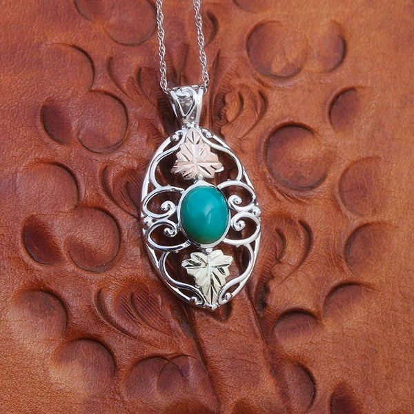 Black Hills Gold Turquoise Sterling Silver Pendant Necklace, 18"