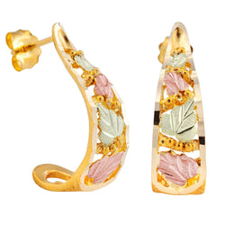 Ave 369 Diamond-Cut Semi Hoop Earrings, 10k Yellow Gold, 12k Green and Rose Gold Black Hills Gold Motif