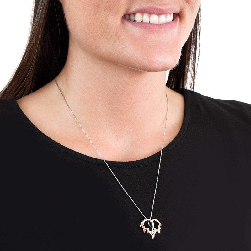 Two-Tone Heart Shape Pendant Necklace, Rhodium Plated Sterling Silver, 10k Rose Gold, 18" to 22"
