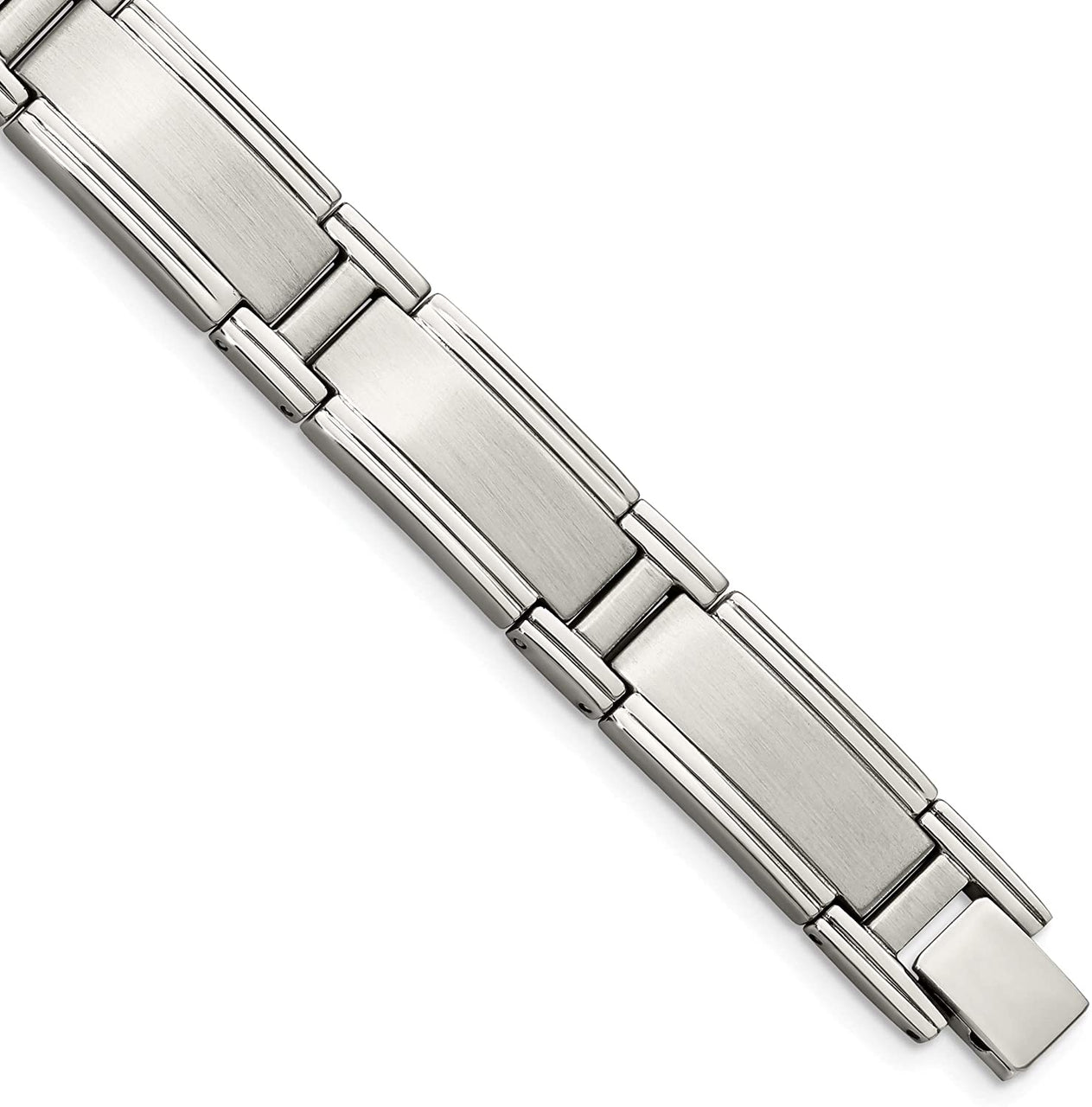 Men's Satin-Brushed Stainless Steel 11mm Polished Grooved Link Bracelet, 9.5 Inches