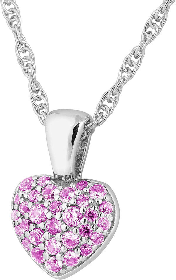 The Men's Jewelry Store (for HER) Precious Pink Pave CZ Heart Pendant Necklace, Rhodium Plated Sterling Silver, 18"
