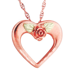 Diamond-Cut Heart with Rose Pendant Necklace, 10k Yellow Gold, 12k Green and Rose Gold Black Hills Gold Motif, 18"