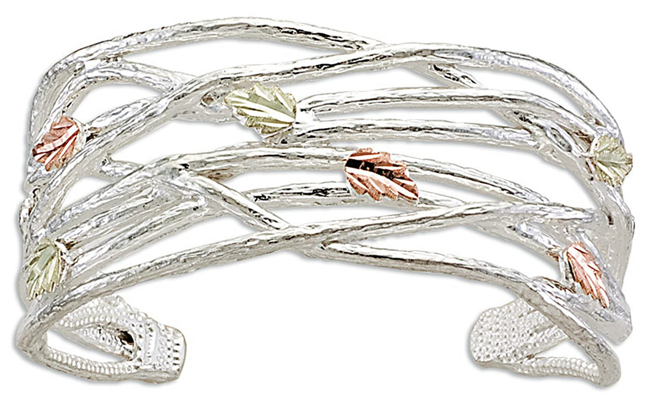 Diamond-Cut Grape Twigs Bracelet, Sterling Silver, 12k Green and Rose Gold Black Hills Gold Motif, 7"