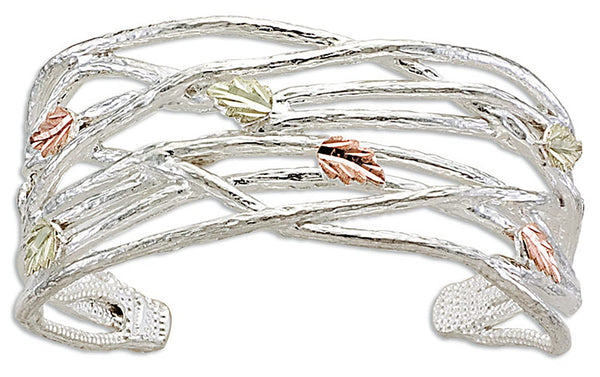 Diamond-Cut Grape Twigs Bracelet, Sterling Silver, 12k Green and Rose Gold Black Hills Gold Motif, 7"