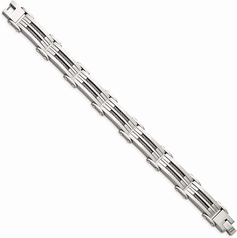 Men's Brushed and Polished Stainless Steel Wire Link Bracelet, 8.5 Inches