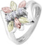 Rhodium-Plated Sterling Silver Six Leaf CZ Dragonfly Bypass Ring, 12k Rose and Green Gold Black Hills Gold Size 9