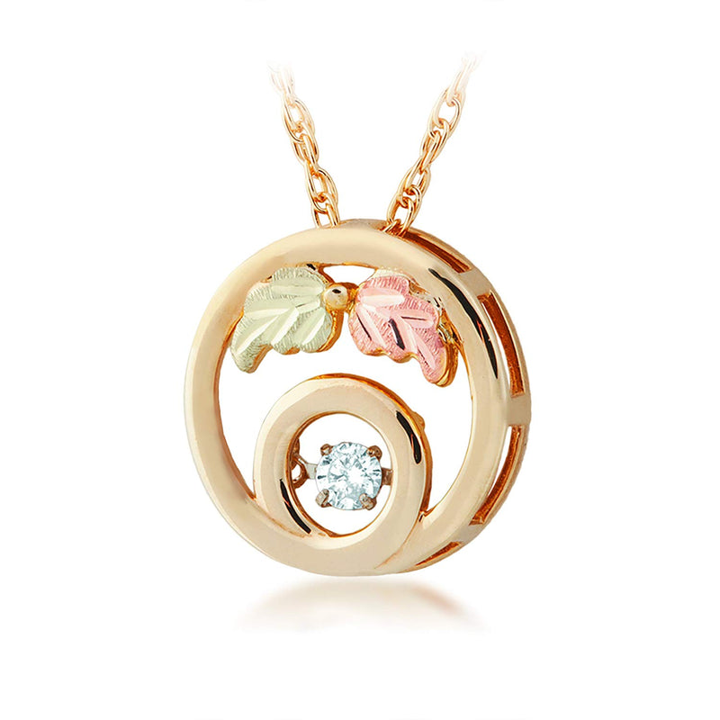 Ave 369 Diamond Circle Pendant Necklace, 10k Yellow Gold, 12k Green and Rose Gold Black Hills Gold Motif, 18" (0.1 Ct)
