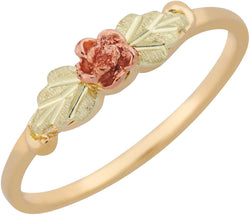 Petite 3D Rose Ring, 10k Yellow Gold, 12k Pink and Green Gold Black Hills Gold Motif, Size 4