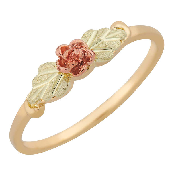 Petite 3D Rose Ring, 10k Yellow Gold, 12k Pink and Green Gold Black Hills Gold Motif