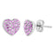 Precious Pink Pave CZ Heart Stud Earrings, Rhodium Plated Sterling Silver