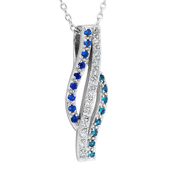 White and Blue CZ Pendant Necklace, Rhodium Plated Sterling Silver, 18"