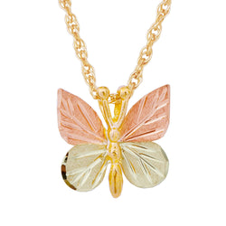 Butterfly Pendant Necklace, 10k Yellow Gold, 12k Green and Rose Gold Black Hills Gold Motif, 18"