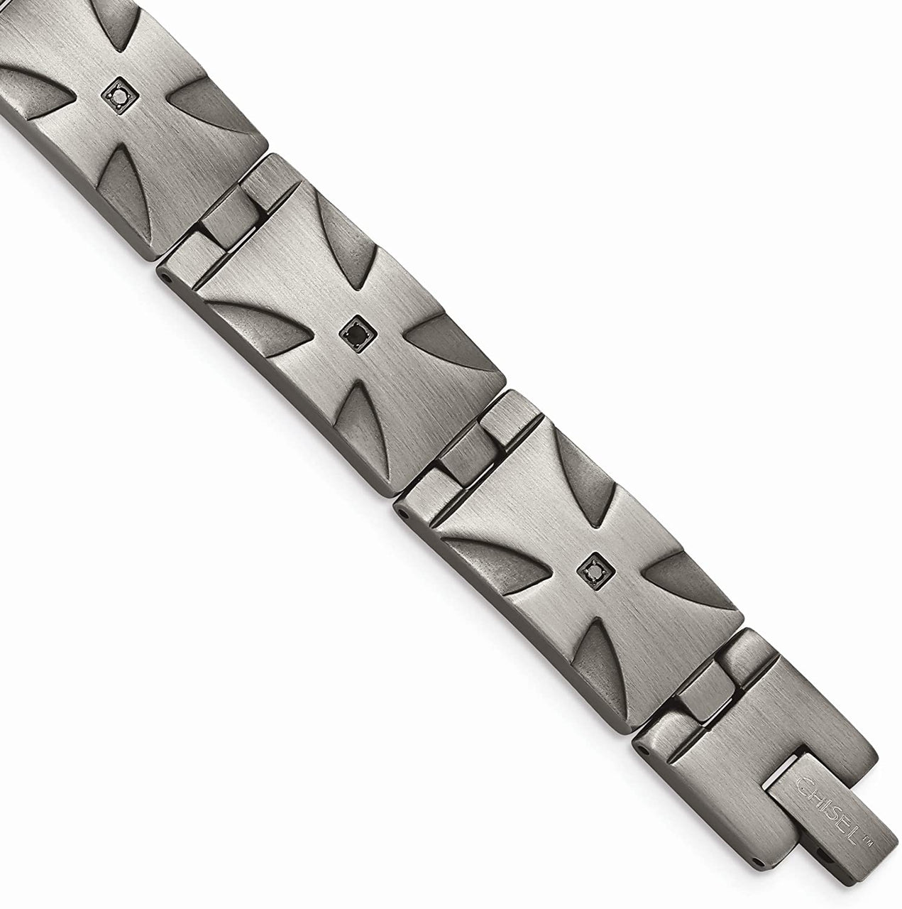 Men's Matte Stainless Steel Black Diamond Iron Cross Link Bracelet, 8.5 Inches (.10 Ctw)