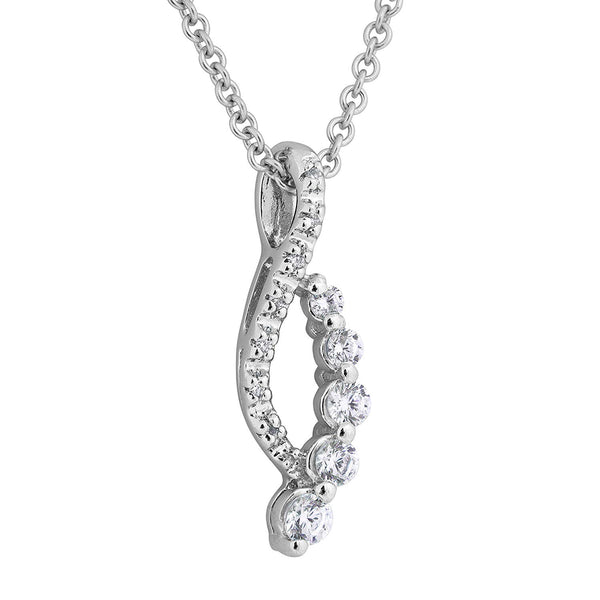 Journey CZ Journey Pendant Necklace, Rhodium Plated Sterling Silver, 18" Pendant Necklace, Rhodium Plated Sterling Silver, 18"