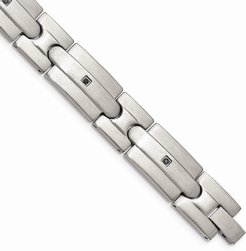 Men's Brushed Stainless Steel 12mm Black CZ Bracelet, 8.25 Inches