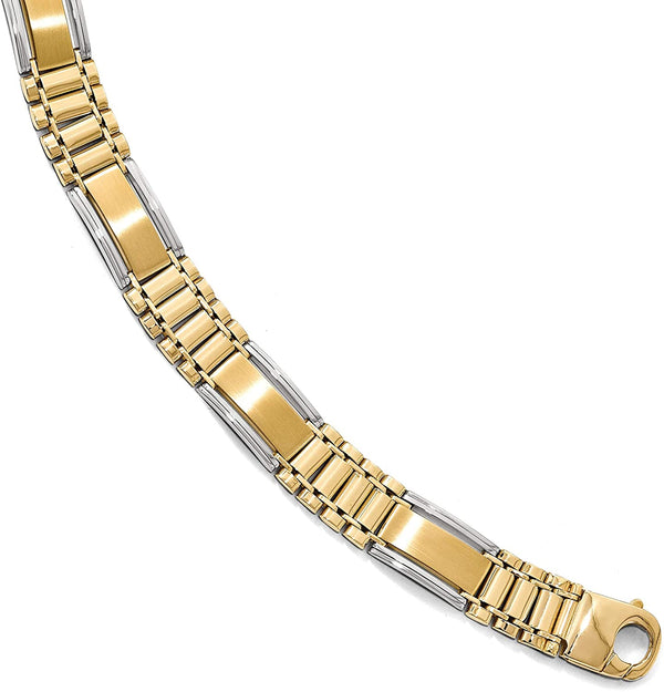Men's Italian Two-Tone Polished and Satin 14k Yellow and White Gold Bar and 11.5mm Panther Link Bracelet, 8 Inches