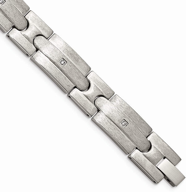 Men's Brushed Stainless Steel 13mm CZ Link Bracelet, 8.25 Inches