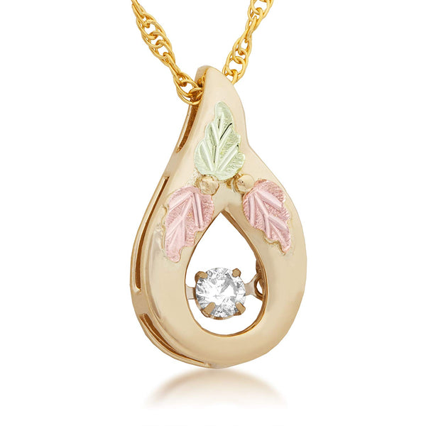 Twinkling Diamond Teardrop Pendant Necklace, 10k Yellow Gold, 12k Green and Rose Gold Black Hills Gold Motif, 18" (0.1 Ct)