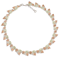 Fancy Leaf Link Necklace, Sterling Silver, 12k Green and Rose Gold Black Hills Gold Motif, 18"