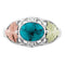 Inlaid Oval Turquoise with Leaves Ring, Sterling Silver, 12k Green and Rose Gold Black Hills Gold Motif