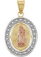 Rhodium-Plated 14k Yellow and Rose Gold Tri-Color Our Lady of Guadalupe Oval Pendant (22.25x17.75 MM)