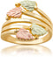 Layered Vines Bypass Leaves Ring, 10k Yellow Gold, 12k Green and Rose Gold Black Hills Gold Motif, Size 9