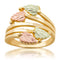 Layered Vines Bypass Leaves Ring, 10k Yellow Gold, 12k Green and Rose Gold Black Hills Gold Motif, Size 5.5