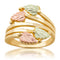 Layered Vines Bypass Leaves Ring, 10k Yellow Gold, 12k Green and Rose Gold Black Hills Gold Motif, Size 9.5