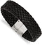 Men's Woven Black Leather Stainless Steel Magnetic- Clasp Bracelet, 8.5 Inches