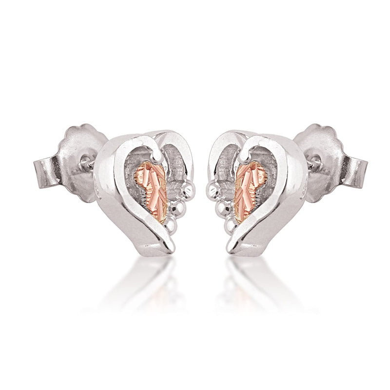 Ave 369 Bead Heart Earrings, Sterling Silver, and 12k Rose Gold Black Hills Gold Motif