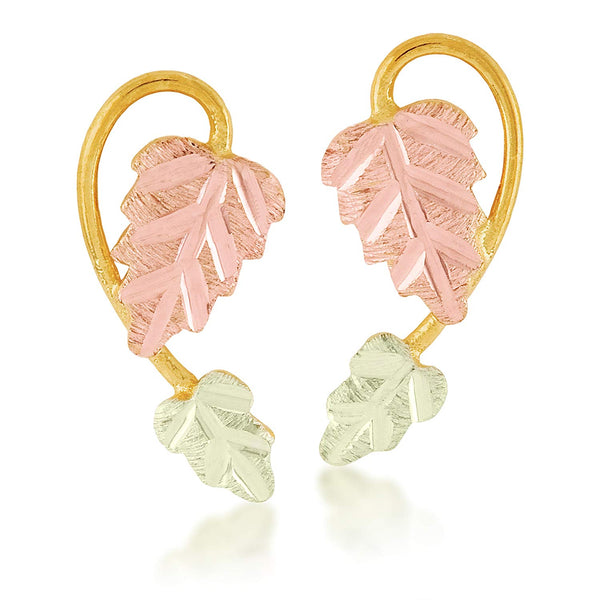 Graduated Leaf Earrings, 10k Yellow Gold, 12k Green and Rose Gold Black Hills Gold Motif