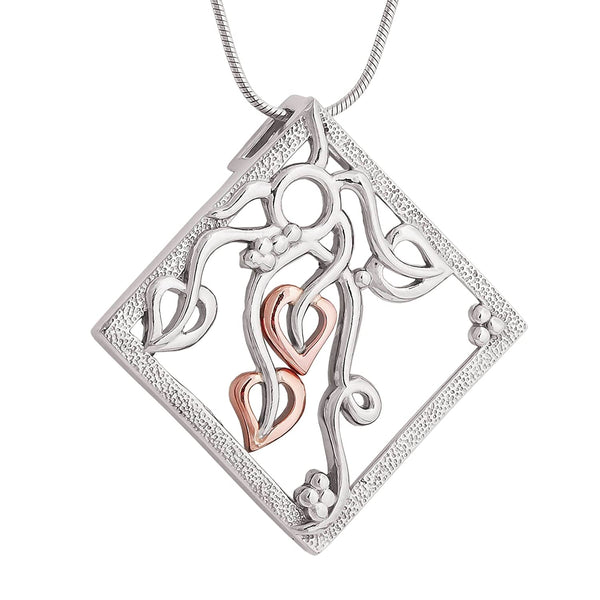 Artists Filigree Leaf Pendant Necklace, Rhodium Plated Sterling Silver, 10k Rose Gold, 18" to 22"