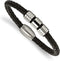 Men's Black Braided Leather 6.75mm Stainless Steel Accents Bracelet, 8.5 Inches