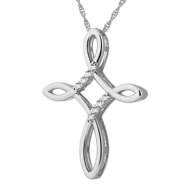 Infinity Cross CZ Pendant Necklace, Rhodium Plated Sterling Silver, 18"